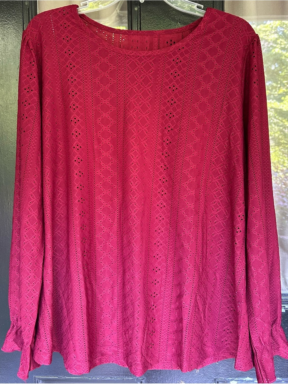 Source Unknown Long Sleeve Eyelet Lace Top - Burgundy Great Fall shirt🍁🍁🍁